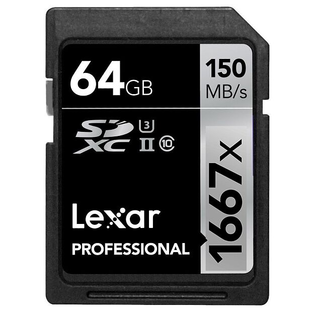 Карта памяти Lexar High Speed SD Memory Card 1667X 64GB (Black/Черный) 